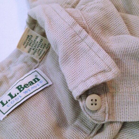 Vintage 80s L.L. Bean Coolweave Shirt Top Lady-M Cotton ButtonUp SSL Vents Tan - Picture 11 of 16